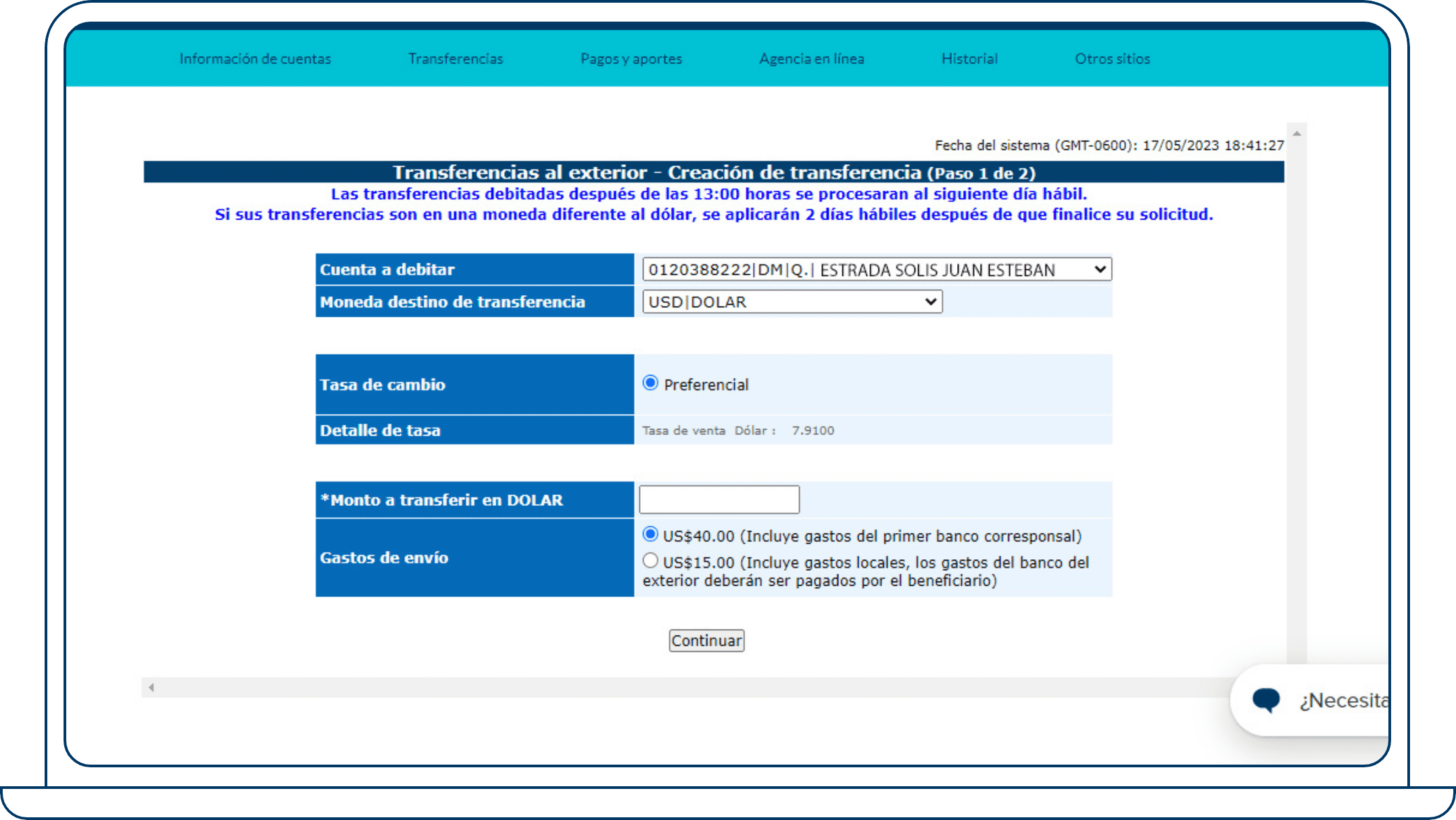 Enviar transferencias internacionales paso 3