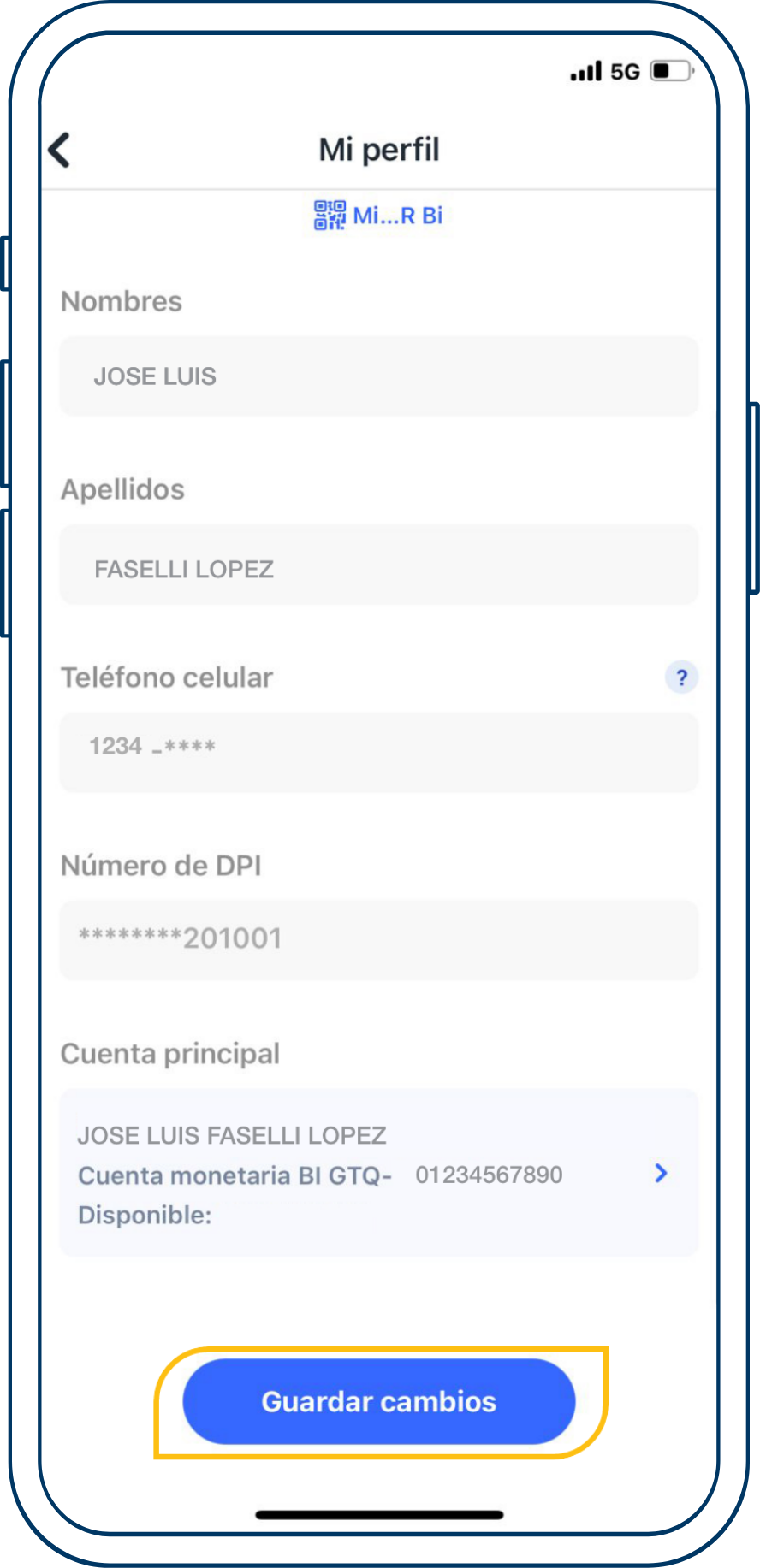 Actualización de perfil para Transferencias móviles - Paso 05