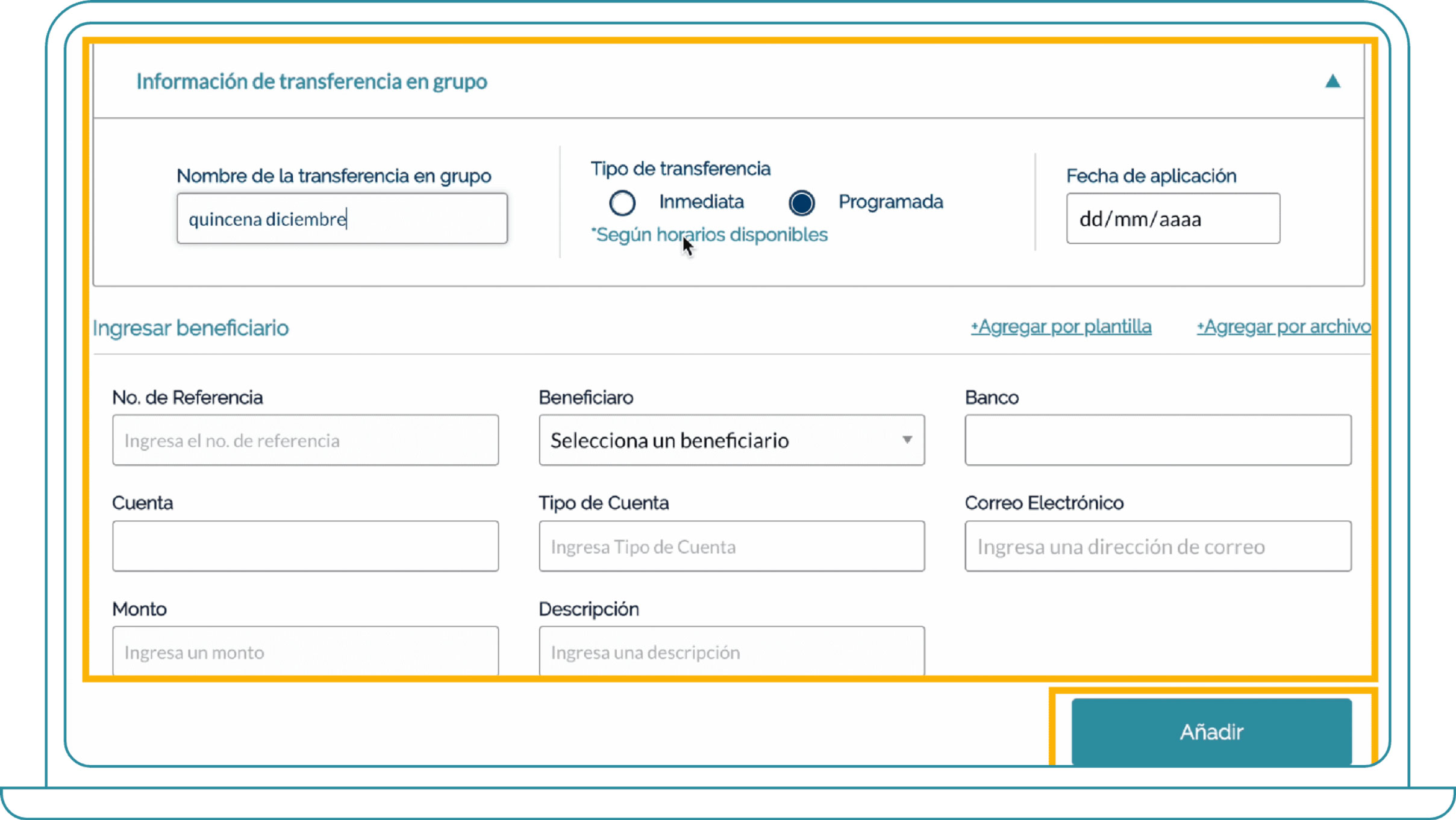 Ingresar transferencias en grupo de forma manual desde Bi Banking