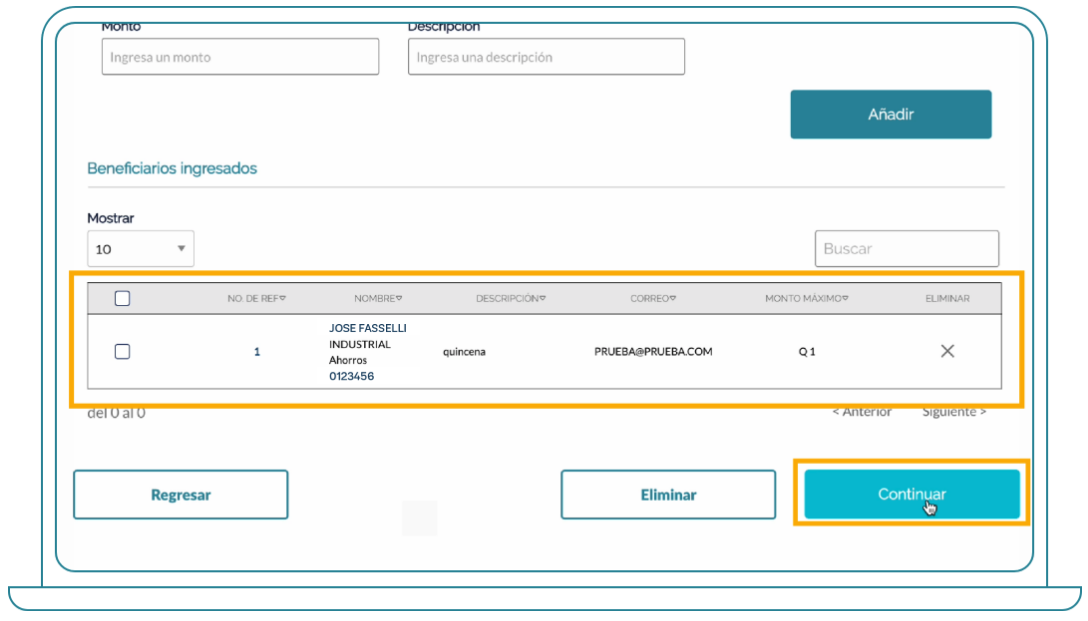 Ingresar transferencias en grupo de forma manual desde Bi Banking