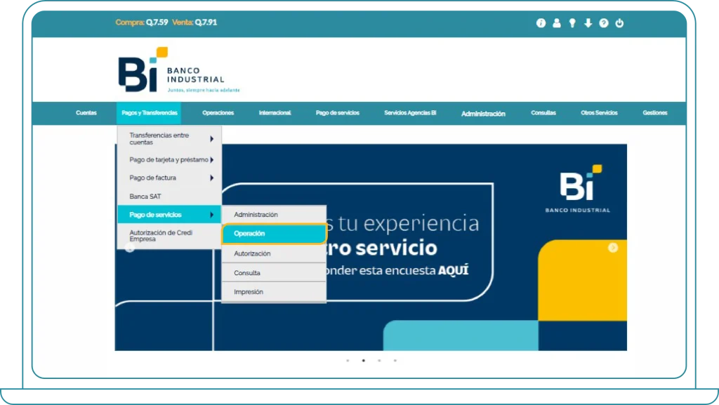 Paso 01 Paso 1 para el pago patronal del IGSS en Bi Banking