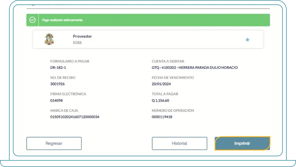 Pantalla 05 Paso 5 para el pago patronal del IGSS en Bi Banking
