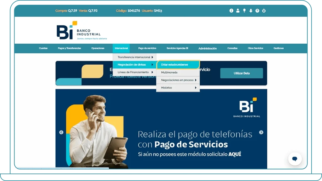 Negociación de divisas desde Bi Banking