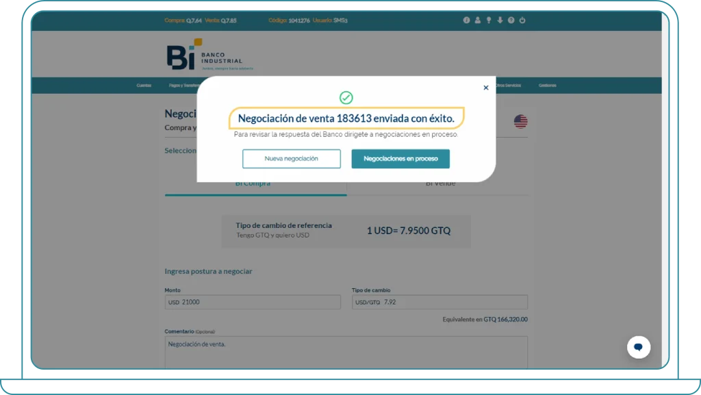 Negociación de divisas desde Bi Banking