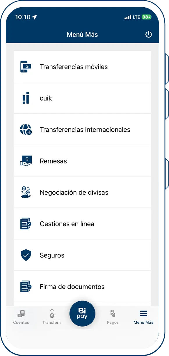 Menu paso 1 activar transferencias cuik