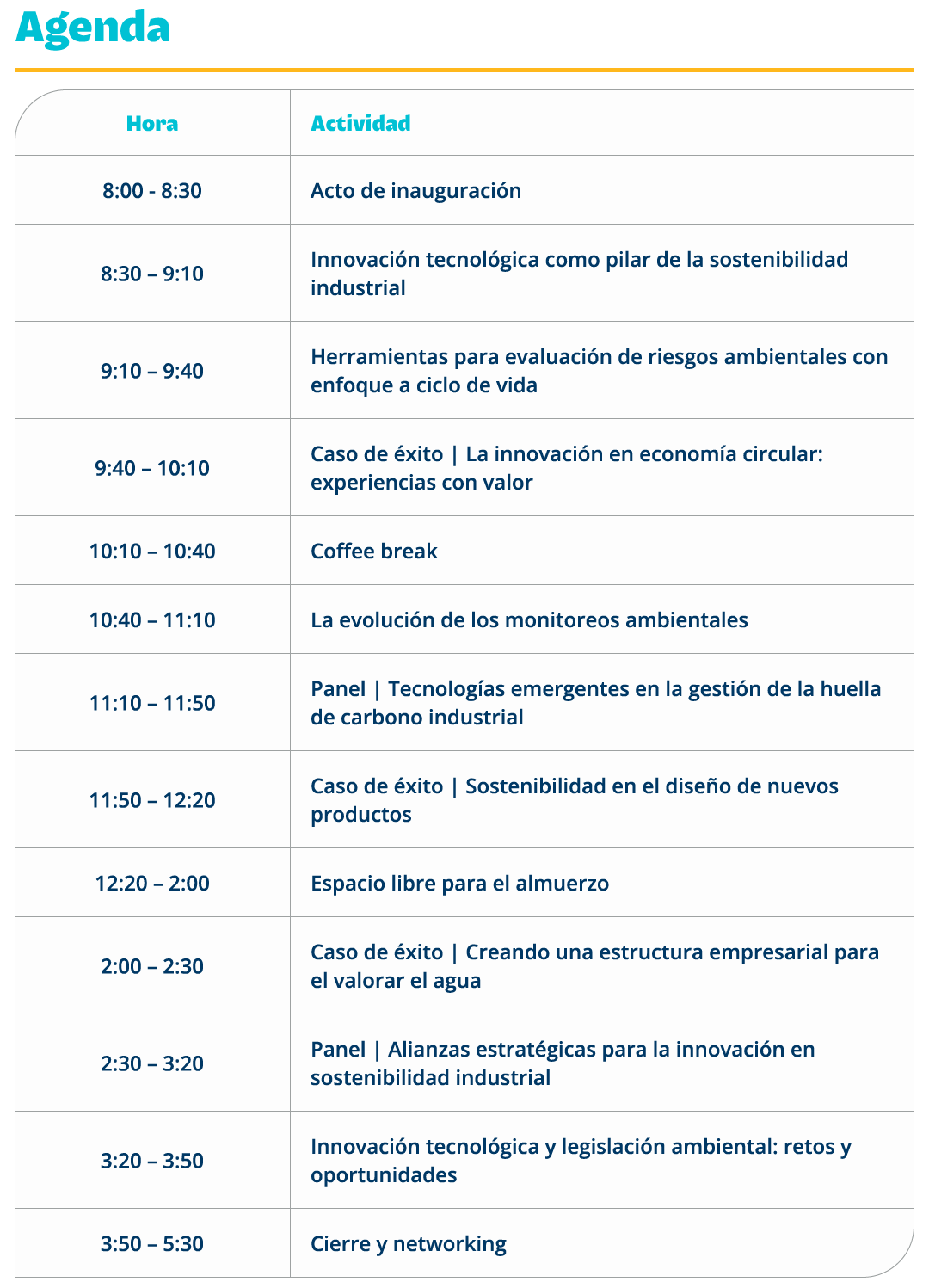 Agenda - Congreso de indstruas sostenibles