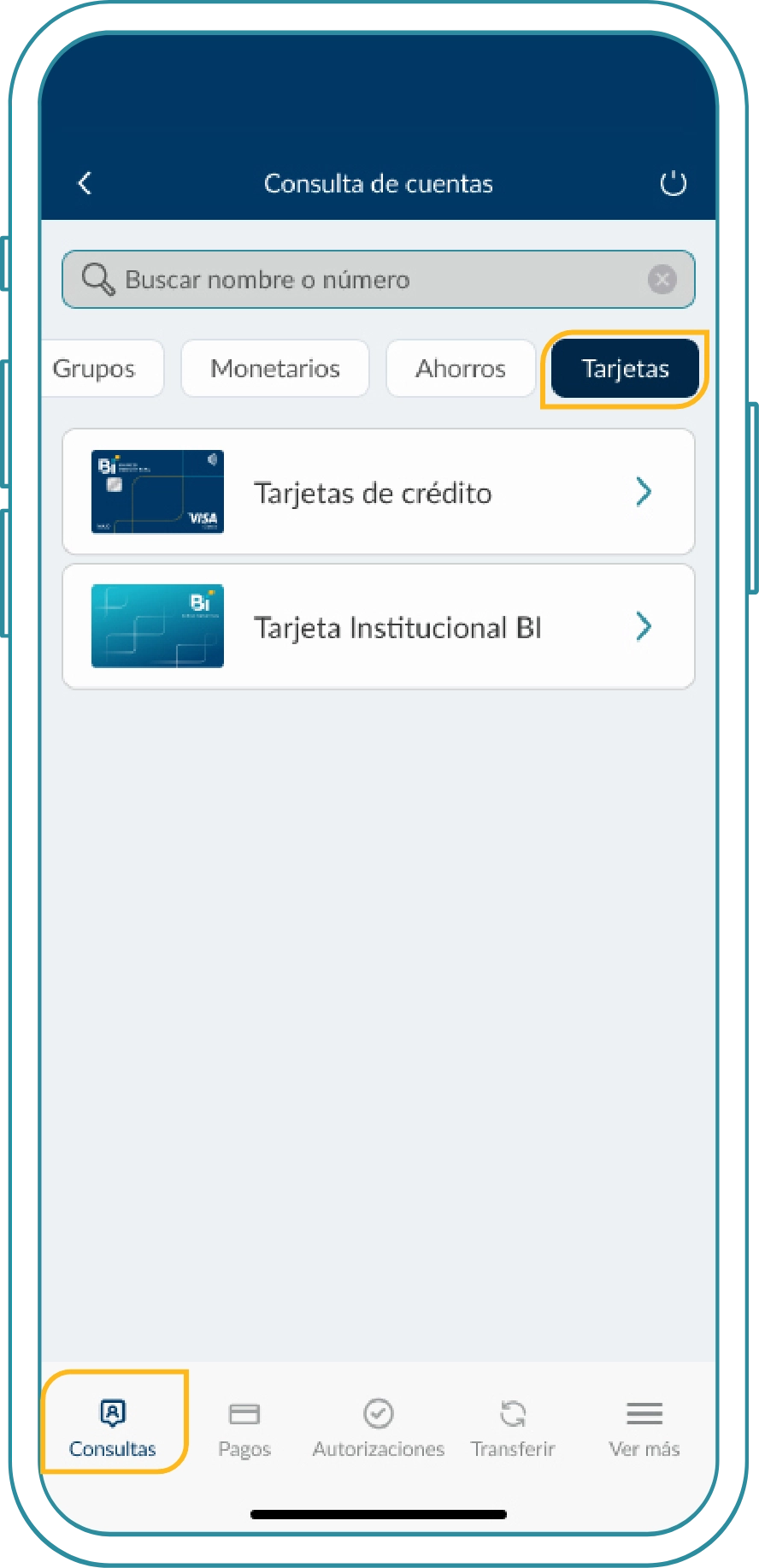 Paso 02- Consulta de saldos e historial en tarjeta de crédito institucional desde Bi Banking App Paso 02 - Consulta de saldos e historial en tarjeta de crédito institucional desde Bi Banking App