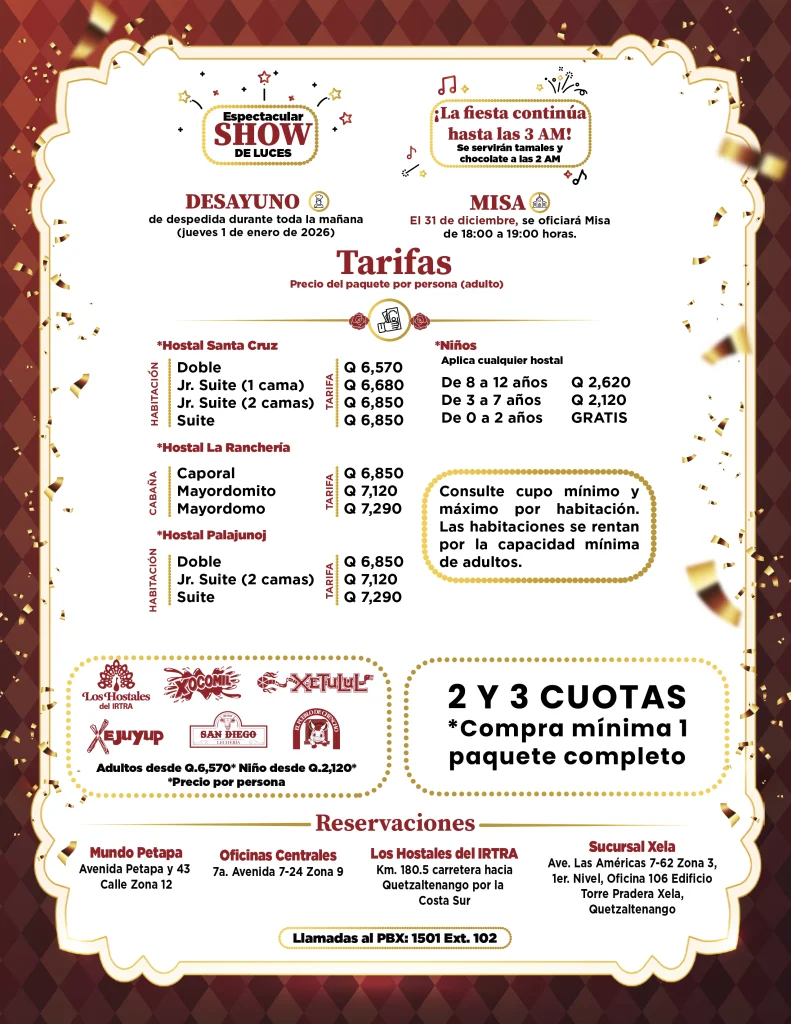 Informacion y tarifas Paquete de fin de año en el IRTRA con Divídelo Todo