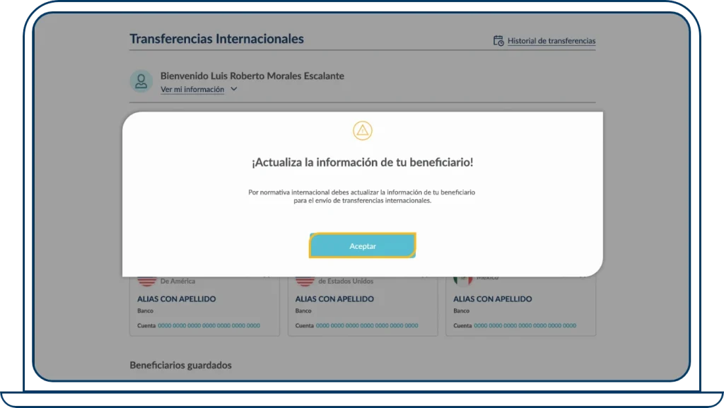 Actualización de beneficiario paso 1