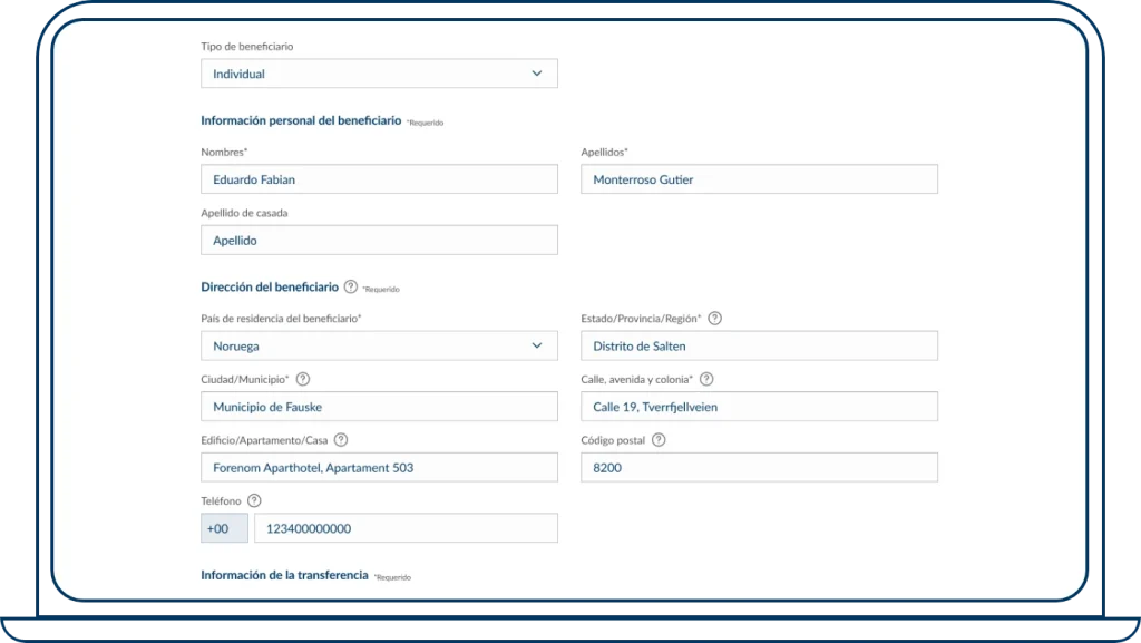 Realizar transferencia paso 2
