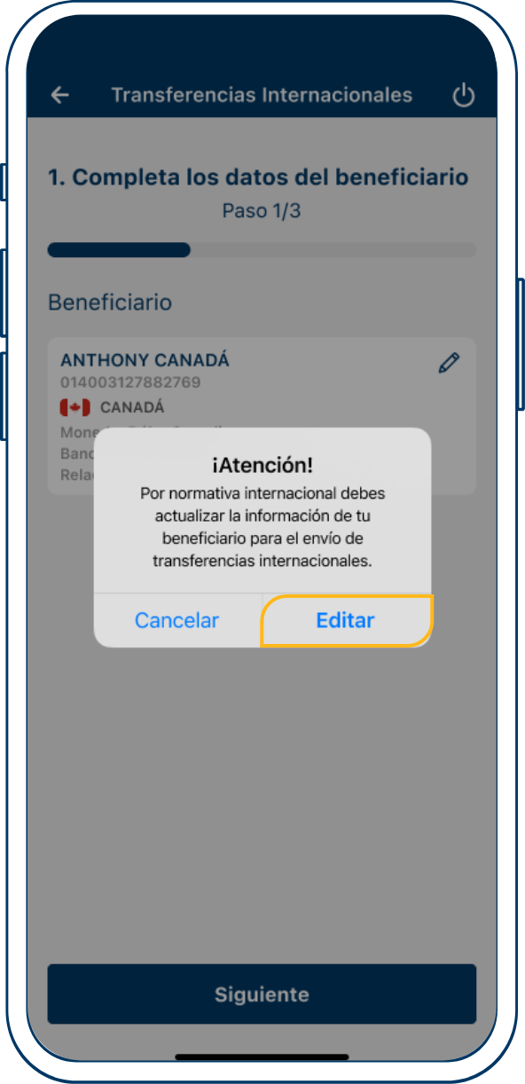 Actualización de beneficiario
