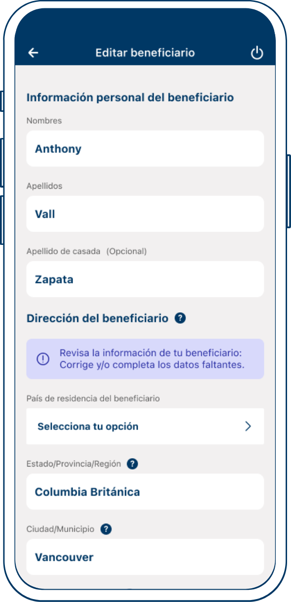 Actualización de beneficiario