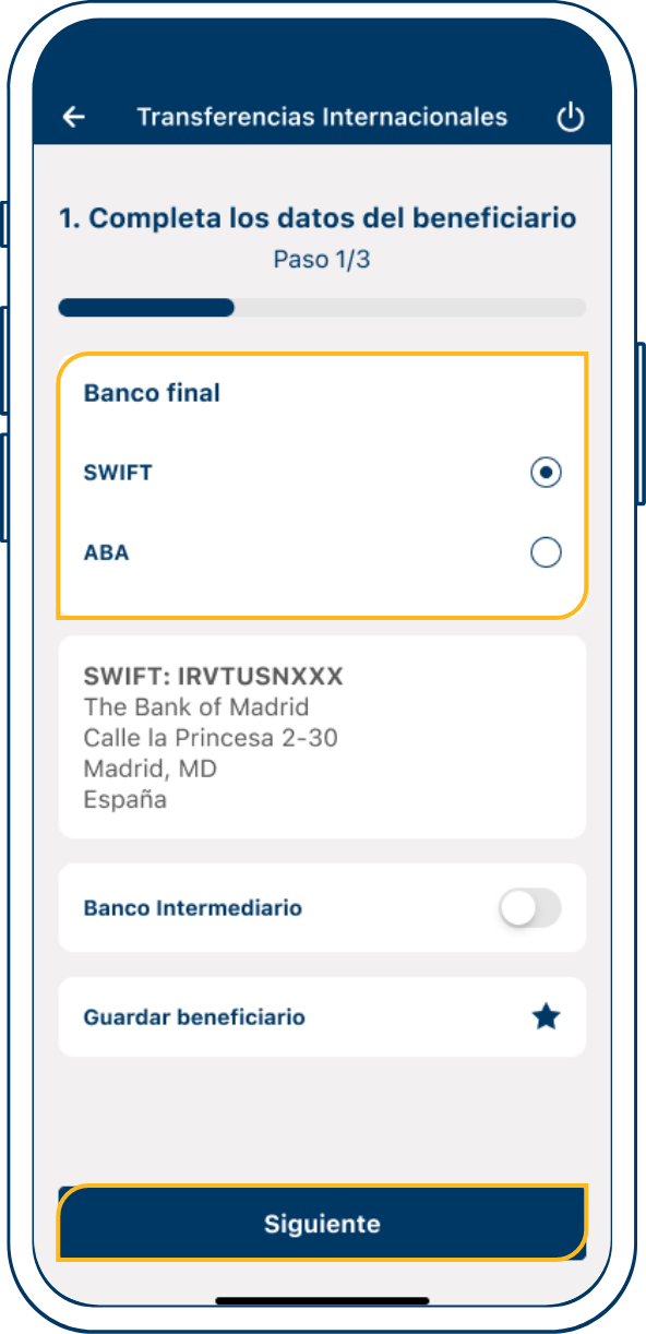 Enviar cuenta intermediaria