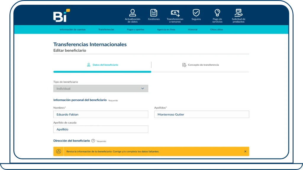Actualización de beneficiario paso 3