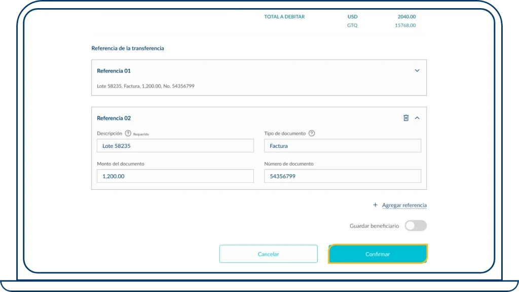 Enviar con cuenta intermediaria paso 3