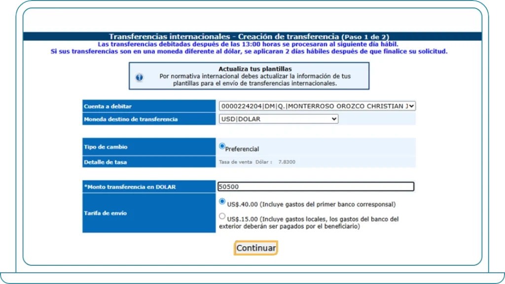 Crea una transferencia 2 Crea una transferencia 2
