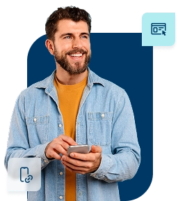 Canales Físicos - POS Móvil Joven utilizando su celular para realizar un cobro con POS Móvil
