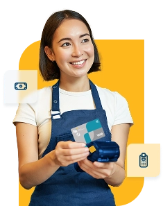 Canales Físicos - POS Bi Mujer emprendedora realizando cobro en tarjeta con POS Bi