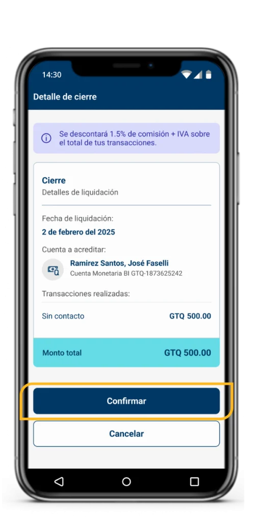 Confirmar cierre acepte tarjetas Confirmar cierre acepte tarjetas