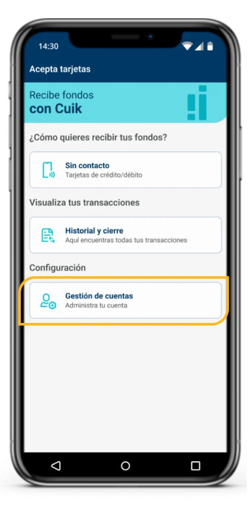Gestion de cuentas acepta tarjetas Gestion de cuentas acepta tarjetas