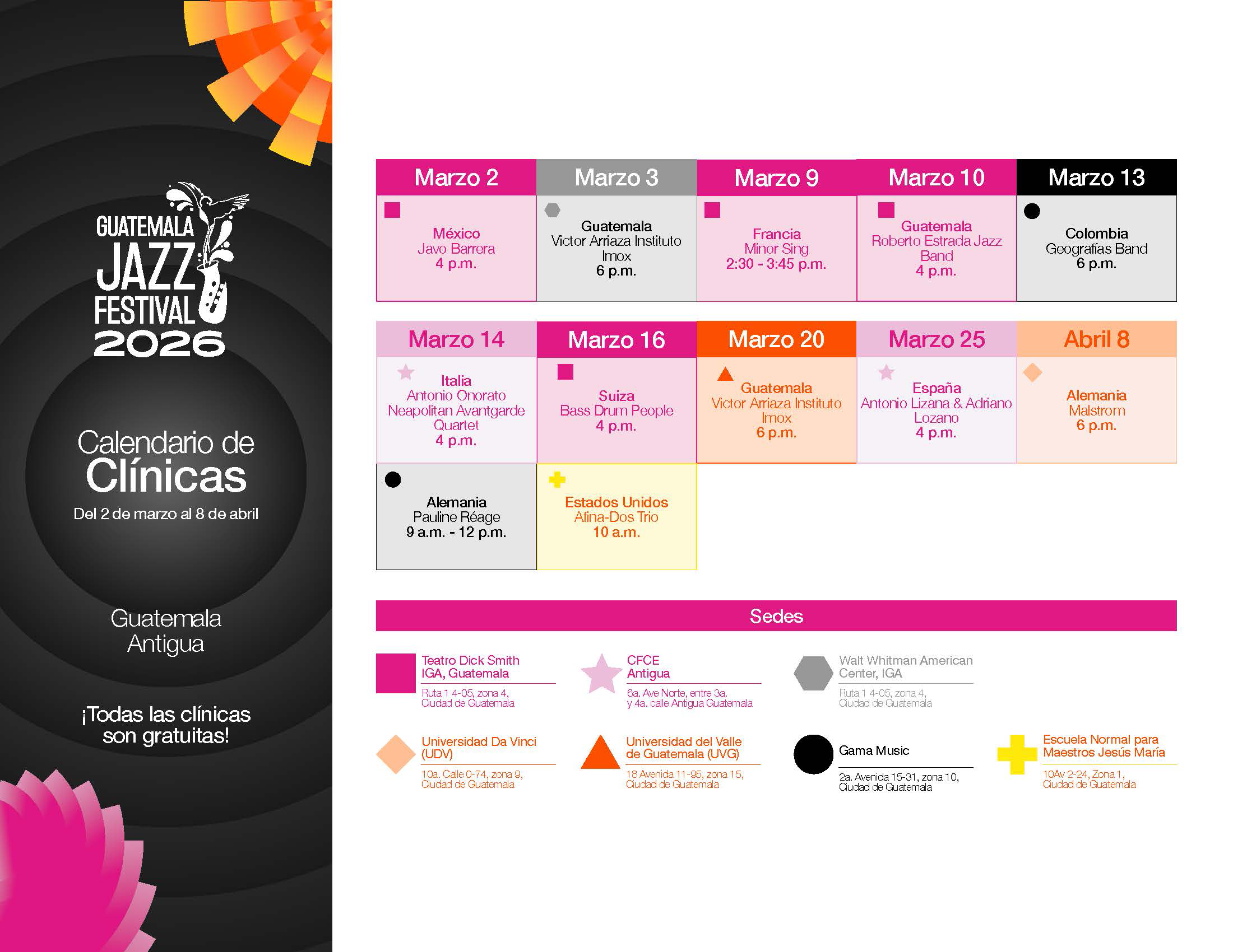 Calendario clínicas jazz festival 2026