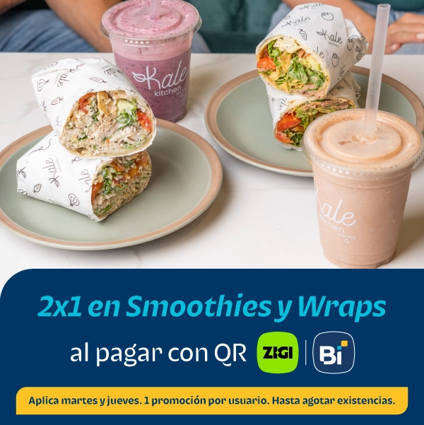Promo Kale Kitchen - 2x1 en Smoothies y Wraps