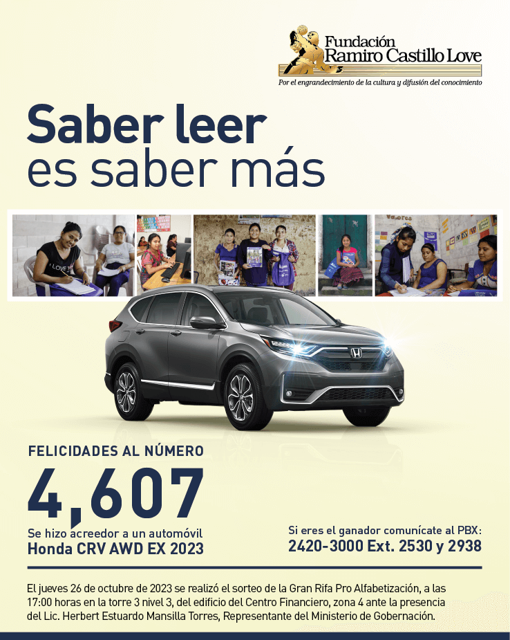 Sorteo de la Gran Rifa Pro Alfabetización Premio: Honda CRV AWD EX 2023