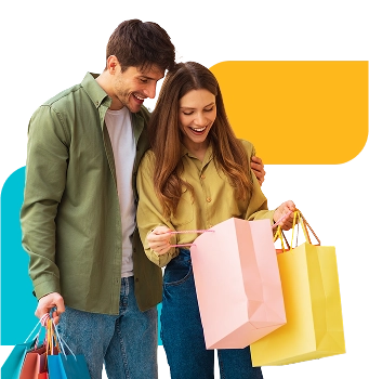 hombre y mujer con las compras de shopping tarjetas banpais