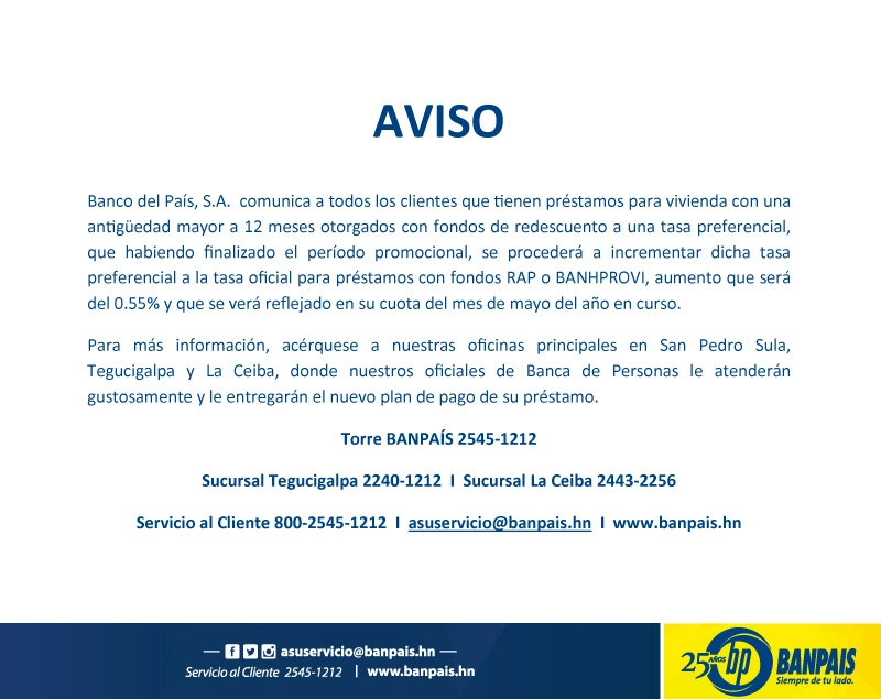 Aviso para clientes que tienen Préstamos para Viviendas