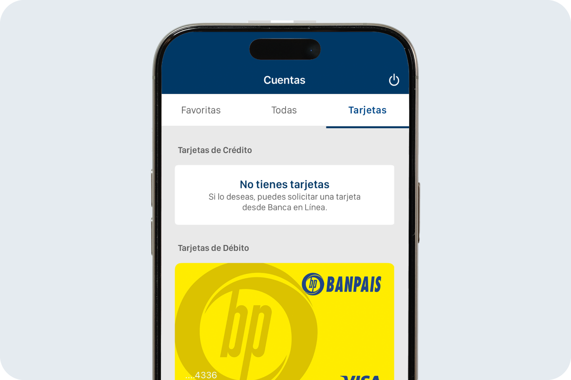 Imagen de BP en Línea App desde la pestaña Tarjetas
