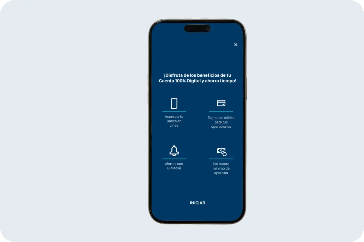 BANPAIS SIN COSTO Imagen de BP en Línea App con los beneficios de una Cuenta Digital